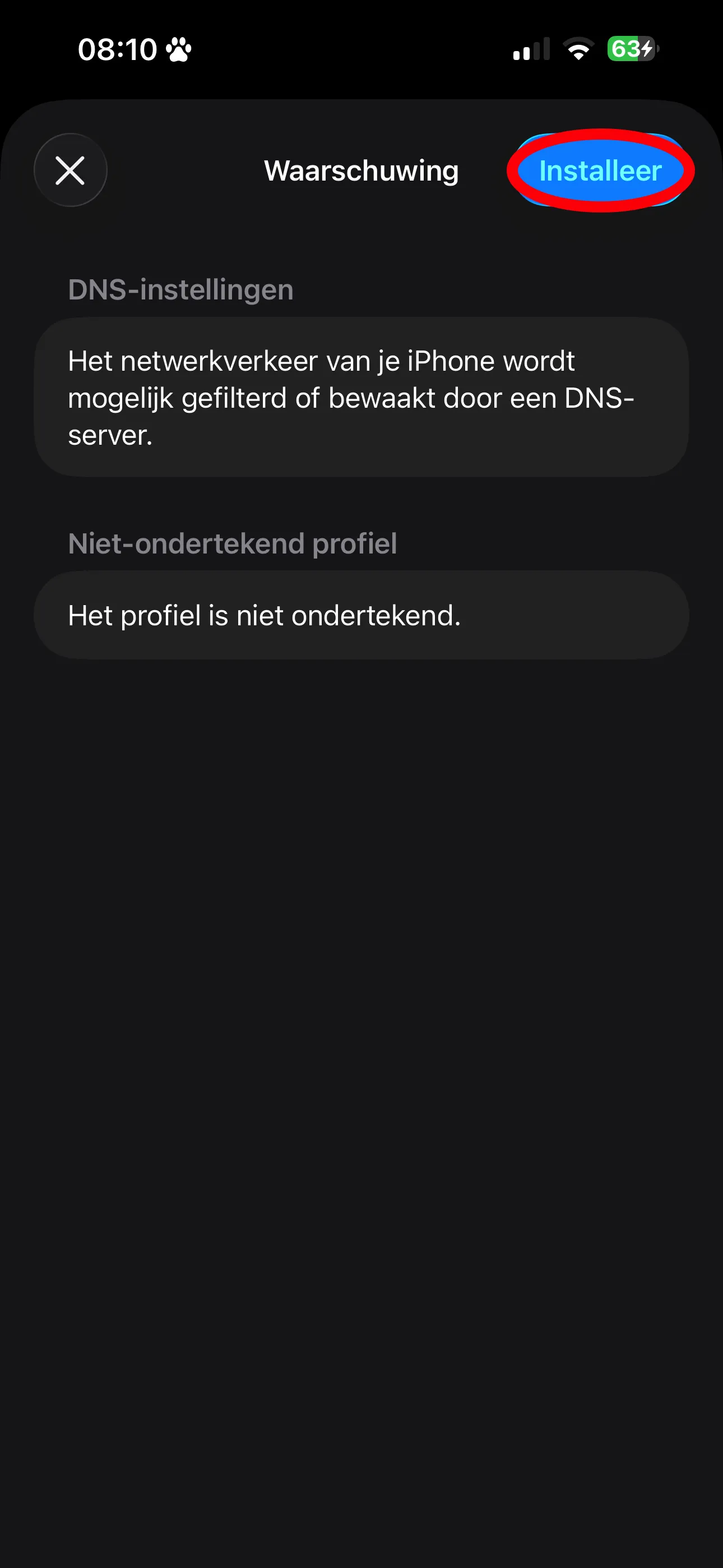 Waarschuwing DNS aanpassing